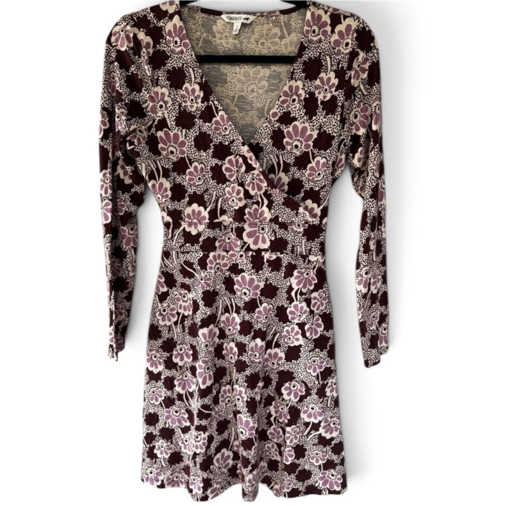 Toad&Co Burgundy and Pink Floral Wrap Dress organic cotton blend